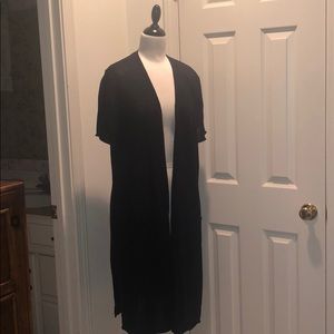 Eileen Fisher Black Organic Linen Long Cardigan